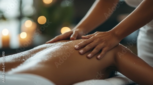 Wallpaper Mural A person lies face down as they receive a soothing massage, surrounded by the soft glow of lit candles, creating a tranquil and relaxing atmosphere. Torontodigital.ca