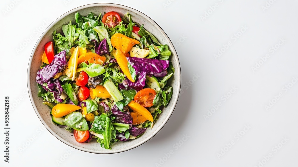 A shallow bowl filled with mixed greens and a variety of colorful vegetables including yellow bell peppers, grape tomatoes, and cucumbers, representing health and freshness. A shallow bowl filled with mixed greens and a variety of colorful vegetables including yellow bell peppers, grape tomatoes, and cucumbers, representing health and freshness.