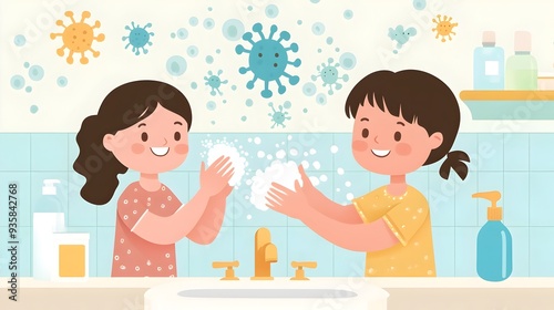 Comprehensive Guide to Preventing Hand Foot and Mouth Disease Through Proper Hygiene Practices An Illustrated Instructional Poster Promoting Handwashing Sanitization photo