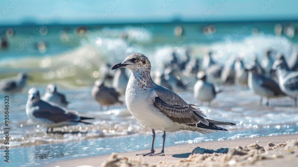 Fototapeta premium Observing seabirds in their natural habitat is a rewarding beach activity.
