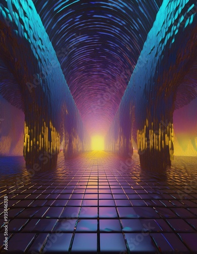 3D abstract rendering, the gateway to an unknown world of geometry and texture photo