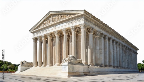 Side view of the Supreme Court's marble columns, isolated on white background