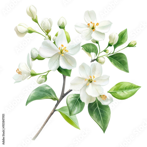 Beautiful white flower bouquet with lush green leaves, perfect for nature-inspired designs and floral compositions.