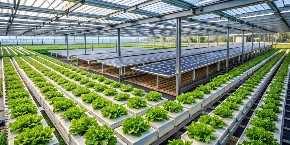 Hydroponic farm powered by renewable energy sources like solar panels Hydroponic farm powered by renewable energy sources like solar panels