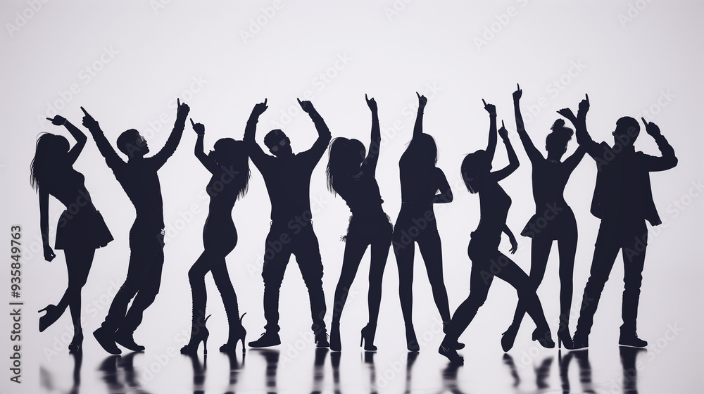 Silhouettes of dancers partying together on white background Silhouettes of dancers partying together on white background