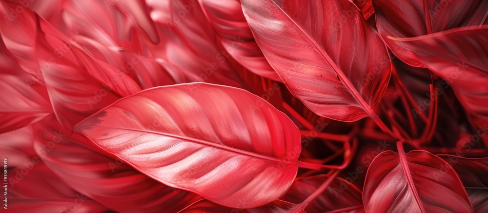 Red leaf patterned texture abstract background Copyspace for graphic design focused on a tropical summer theme Vintage tone filter effect color style Red leaf patterned texture abstract background Copyspace for graphic design focused on a tropical summer theme Vintage tone filter effect color style