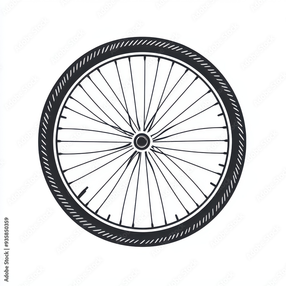 Black and white flat vector art illustration of a bicycle wheel in a circular stamp logo style, svg design, isolated on white background, simple vector art design Black and white flat vector art illustration of a bicycle wheel in a circular stamp logo style, svg design, isolated on white background, simple vector art design