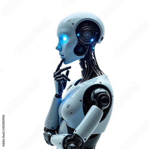 ai robot thinking, side view, isolated on transparent background photo