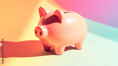 Pink piggy bank in colorful lighting, capturing the concept of savings and financial planning in a vibrant and playful setting. photo