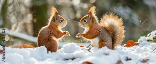 Two Red Squirrels In The Snow