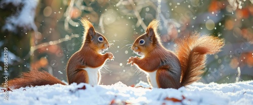 Two Red Squirrels in the Snow