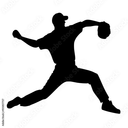 Silhouette baseball player throwing vector illustration