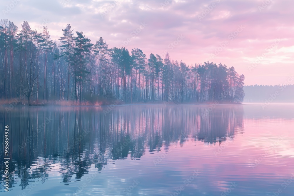 Forest and lake reflecting soft light. This photo depicts a peaceful and serene landscape perfect for illustrating nature, tranquility, and serenity. Forest and lake reflecting soft light. This photo depicts a peaceful and serene landscape perfect for illustrating nature, tranquility, and serenity.