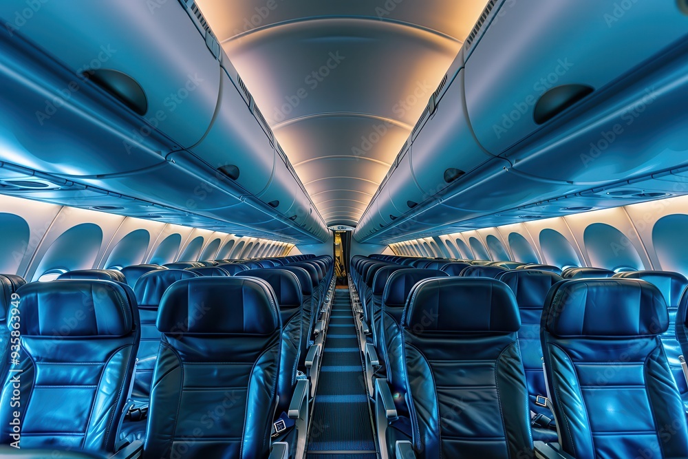 Inside an Airplane Cabin: Empty Seats in Economy Class for Airline Passengers Inside an Airplane Cabin: Empty Seats in Economy Class for Airline Passengers