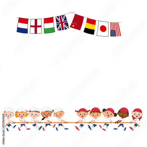 運動会で綱引きをして頑張る子供達