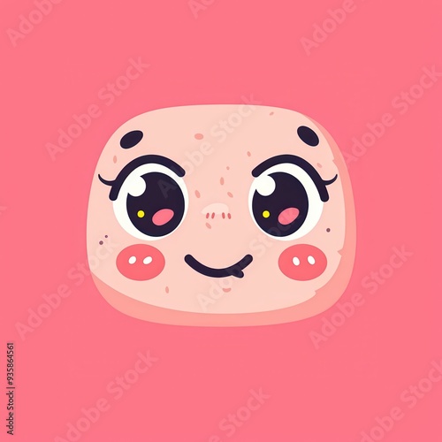 Kawaii Face. Cute Flat Illustration of Smiling Face Icon