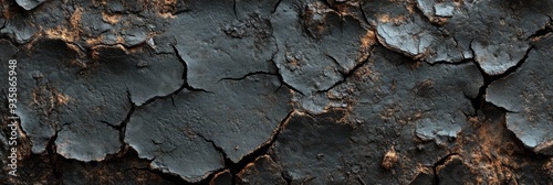 Cracked Earth Texture - Dark and Gritty Background - A close-up view of cracked, dried earth, showcasing a weathered, textured surface. The dark, rough texture evokes a sense of age, dryness, and resi photo