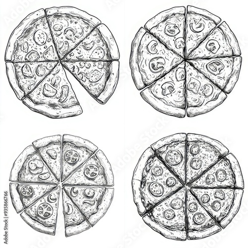 Italian pizza set. Fast food snacks vector sketch illustration. Pizzeria menu hand drawn vintage design elements 