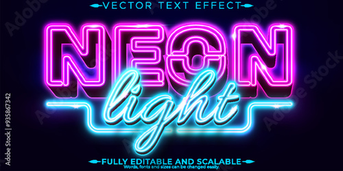 Neon light text effect, editable retro and glowing text style