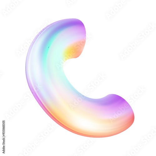 Neon figure isolated on transparent background. 3d holographic primutive shape. Render of 3d iridescent shape with rainbow effect