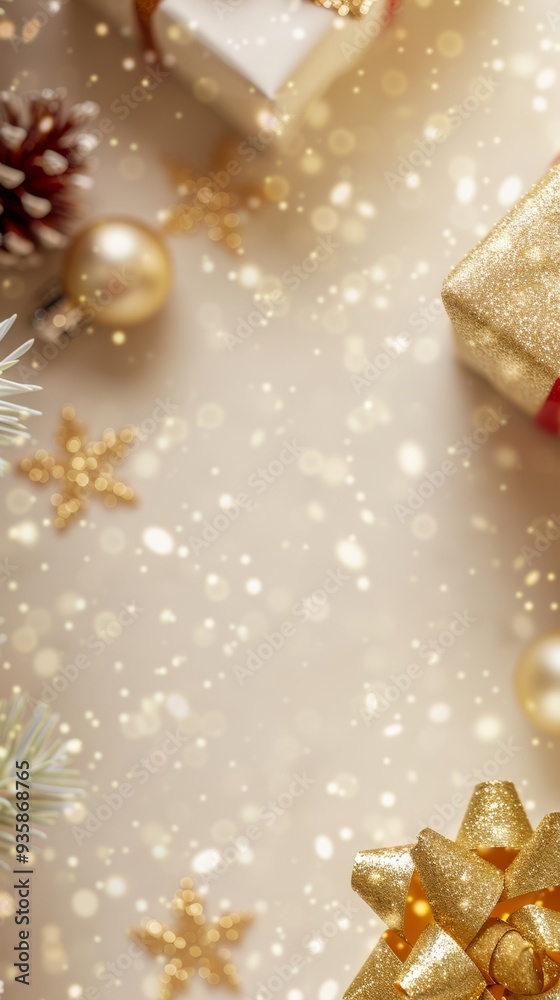 wrapped Christmas gifts with golden ribbons on a shimmering gold background. Ideal for holiday promotions or gift advertisements. wrapped Christmas gifts with golden ribbons on a shimmering gold background. Ideal for holiday promotions or gift advertisements.