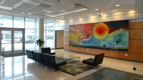 Modern Office Lobby with Colorful Artwork