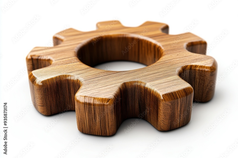 3D wooden gear on a white background. 3D wooden gear on a white background.