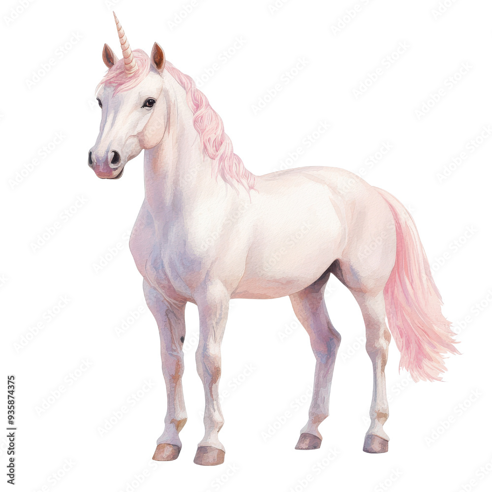 Fototapeta premium A beautiful and majestic unicorn isolated on a white background.