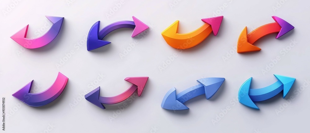set of curved multi-colored arrows on a gray background. set of curved multi-colored arrows on a gray background.