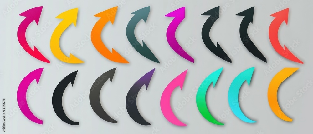 set of curved multi-colored arrows on a gray background. set of curved multi-colored arrows on a gray background.