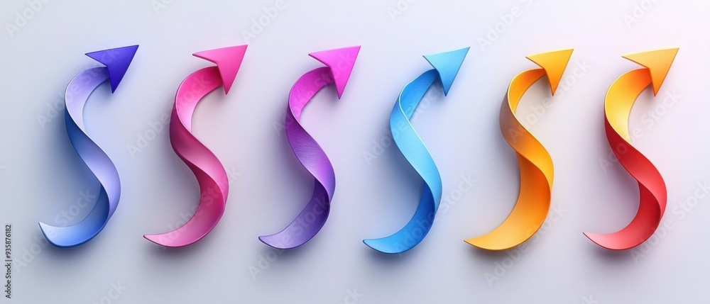 set of curved multi-colored arrows on a gray background. set of curved multi-colored arrows on a gray background.
