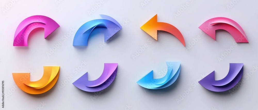 set of curved multi-colored arrows on a gray background. set of curved multi-colored arrows on a gray background.