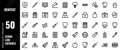 50 Dentist Icons Set Line Editable Vector Illustration photo