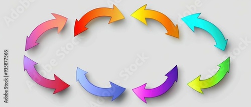 set of curved multi-colored arrows on a gray background.