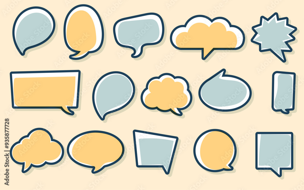 Ensemble de bulles de discussion - Collection de bulles de chat - Illustrations vectorielles éditables - Communication, échange partage - Éditable - Dessiné à la main - Design moderne - Couleurs