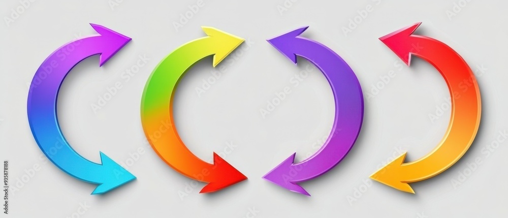 set of curved multi-colored arrows on a gray background. set of curved multi-colored arrows on a gray background.