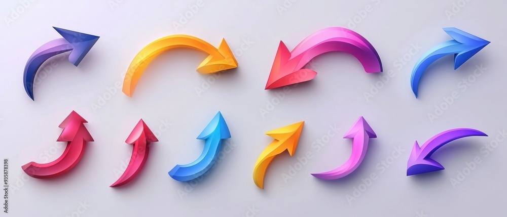 set of curved multi-colored arrows on a gray background. set of curved multi-colored arrows on a gray background.