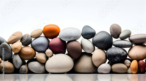 A diverse collection of pebbles stacked artfully photo