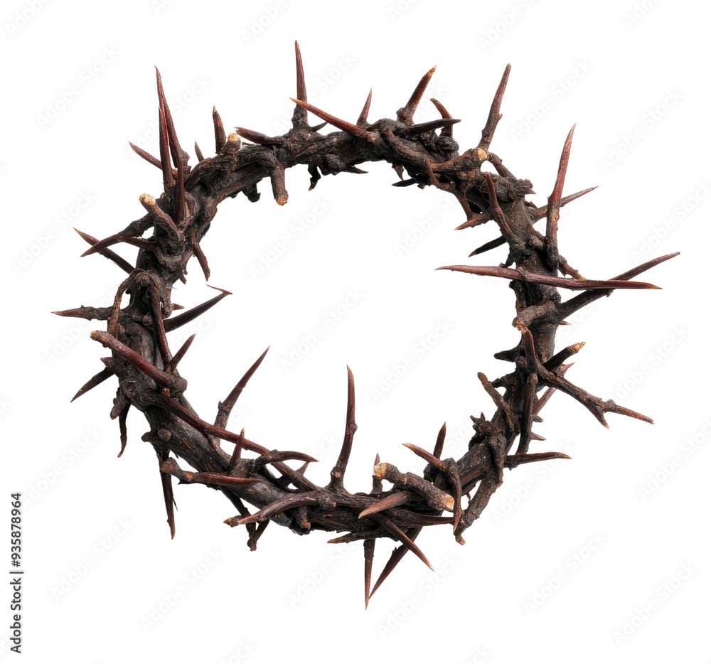 Fototapeta premium A detailed crown of thorns isolated on a white background.