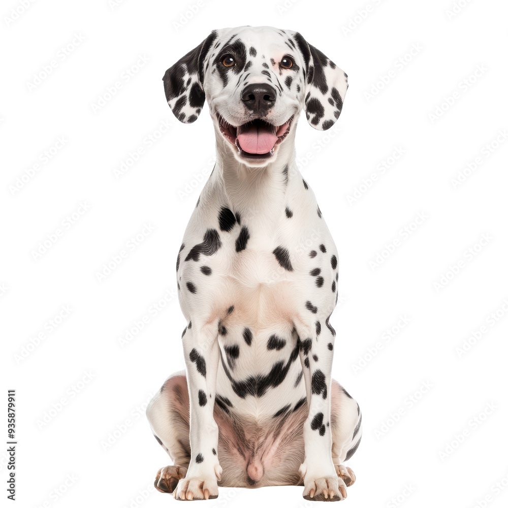 A happy Dalmatian dog sitting isolated on a white background. A happy Dalmatian dog sitting isolated on a white background.