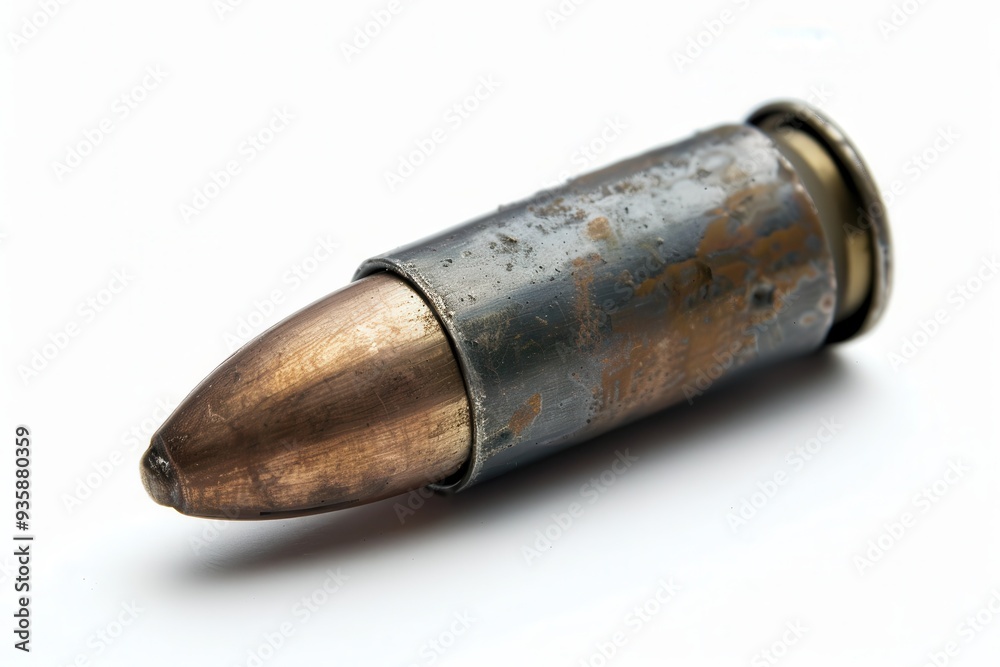 Lead Bullet. Isolated White Cartridge for Gun and Weapon with Metal Frame Lead Bullet. Isolated White Cartridge for Gun and Weapon with Metal Frame