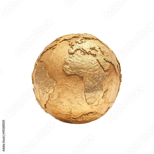 A metallic globe highlighting the continents isolated on a white background.