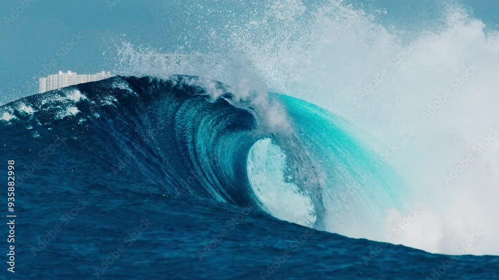 Ocean wave rolls and breaks in the Maldives