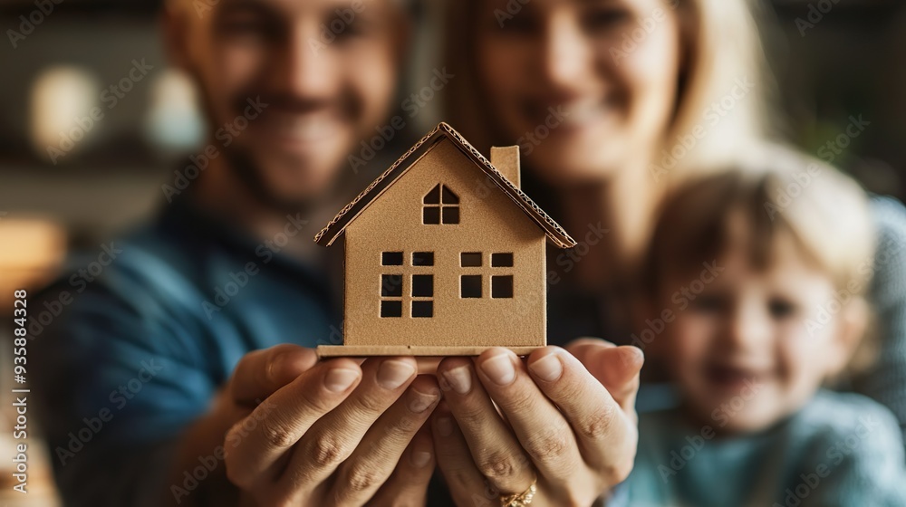 © lucegrafiar - Family holding a model house with child smiling. Insurance protects your family financially © lucegrafiar - Family holding a model house with child smiling. Insurance protects your family financially