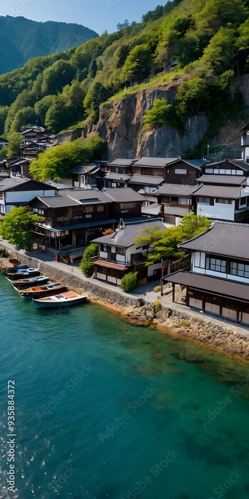 landscape village with lake and mountains landscape village with lake and mountains