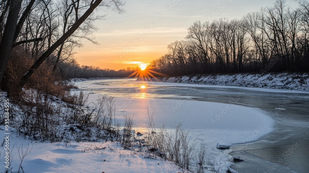 Frozen River at Sunset Frozen River at Sunset