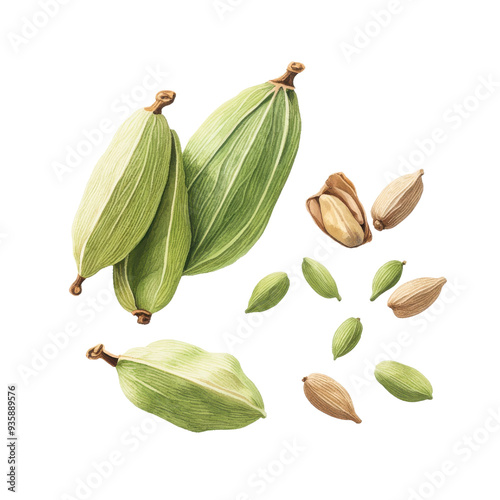 cardamom pods isolated on a white background.