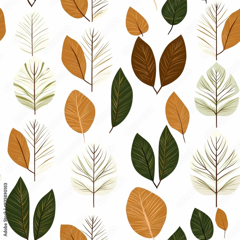 Obraz premium Abstract Pattern of Brown, Green, and White Leaves