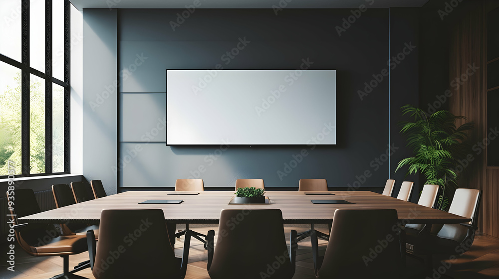 A minimalist boardroom setup with high-tech presentation equipment, A minimalist boardroom setup with high-tech presentation equipment,