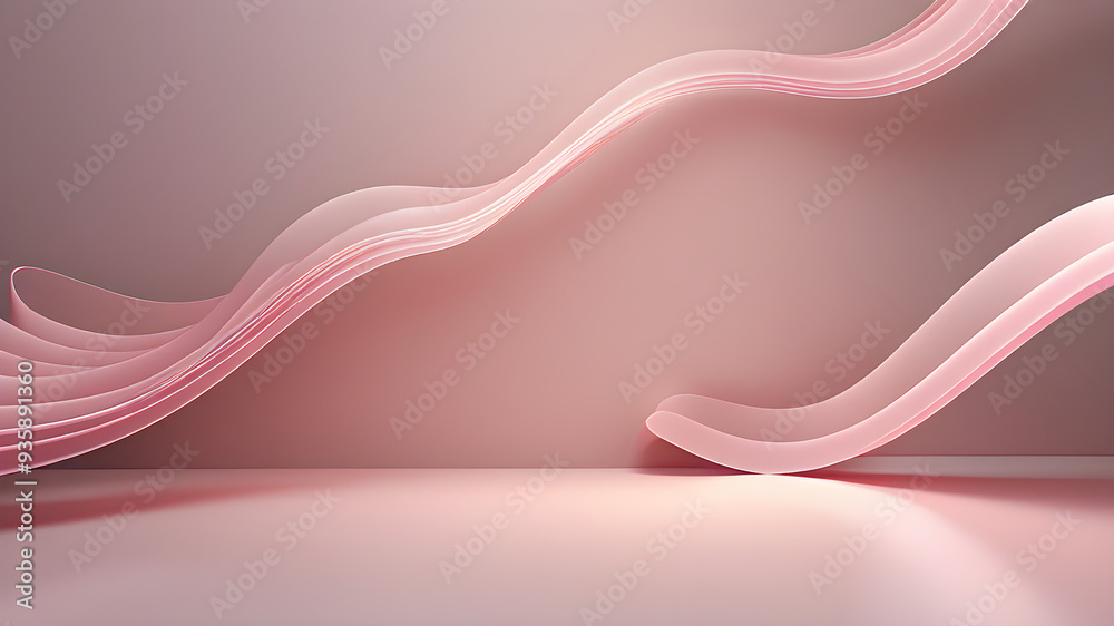 Modern Light Pink 3D Wavy Lines on Minimal Pink Background with Space for Text – Abstract Banner and Wallpaper Design